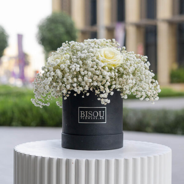 Baby rose bouquet contains 5 roses and 5 Gypsophila