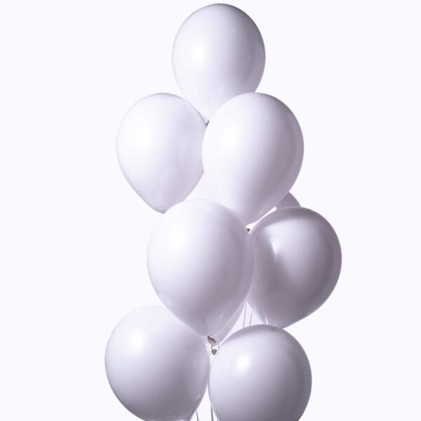 10 white helium balloons